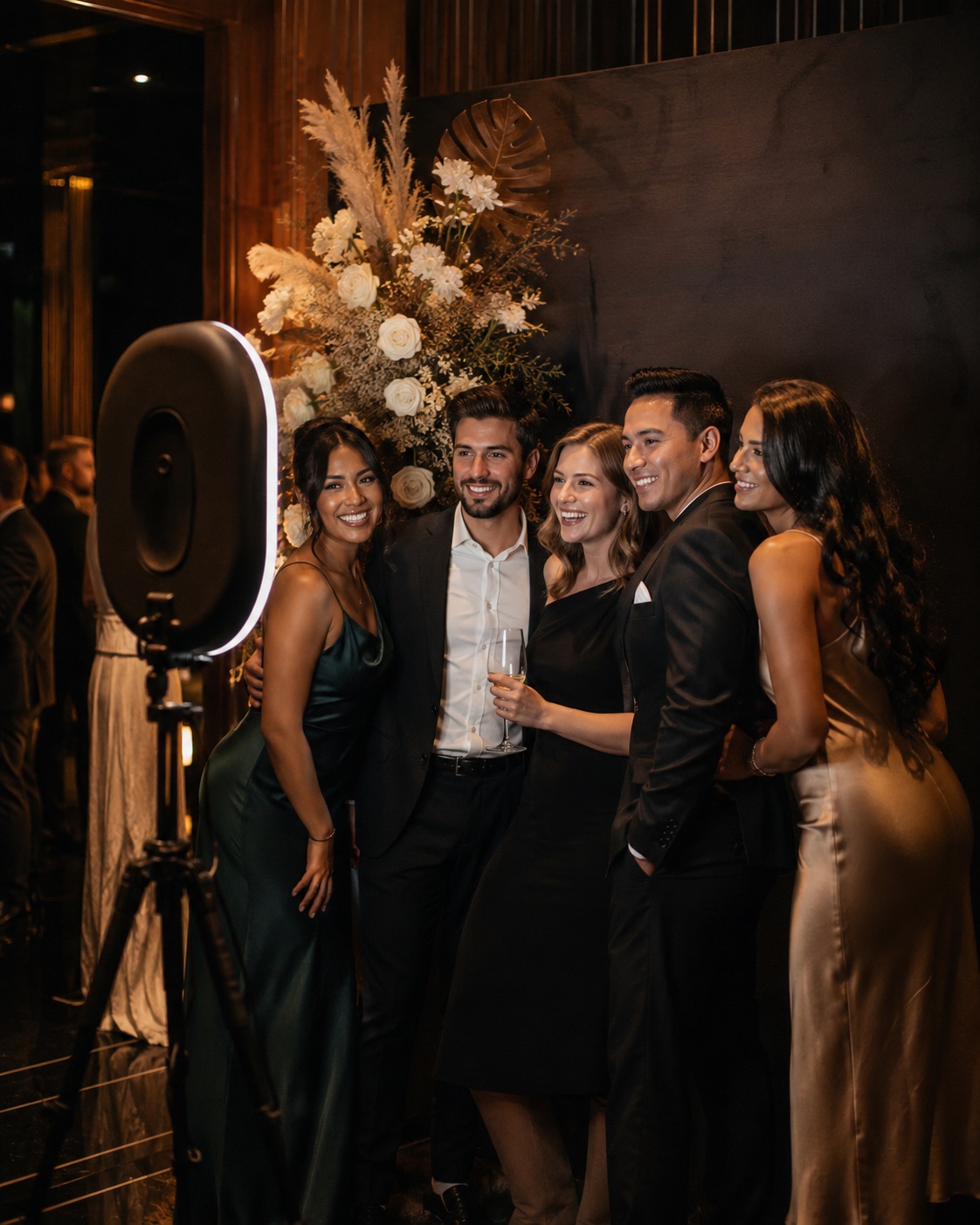 Guests at a corporate event photo booth activation