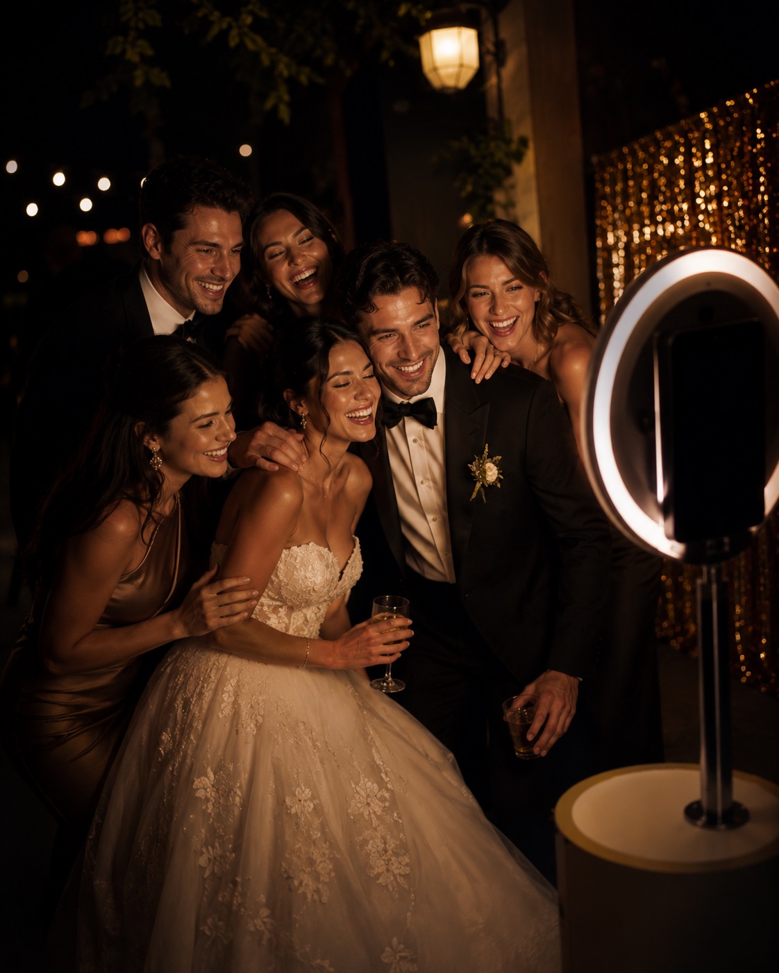Wedding reception photo booth moment