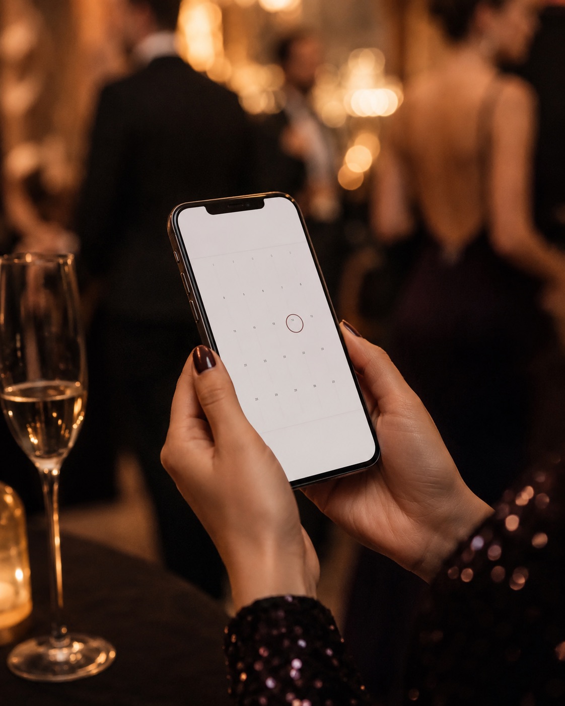 Checking a date on a phone at an event